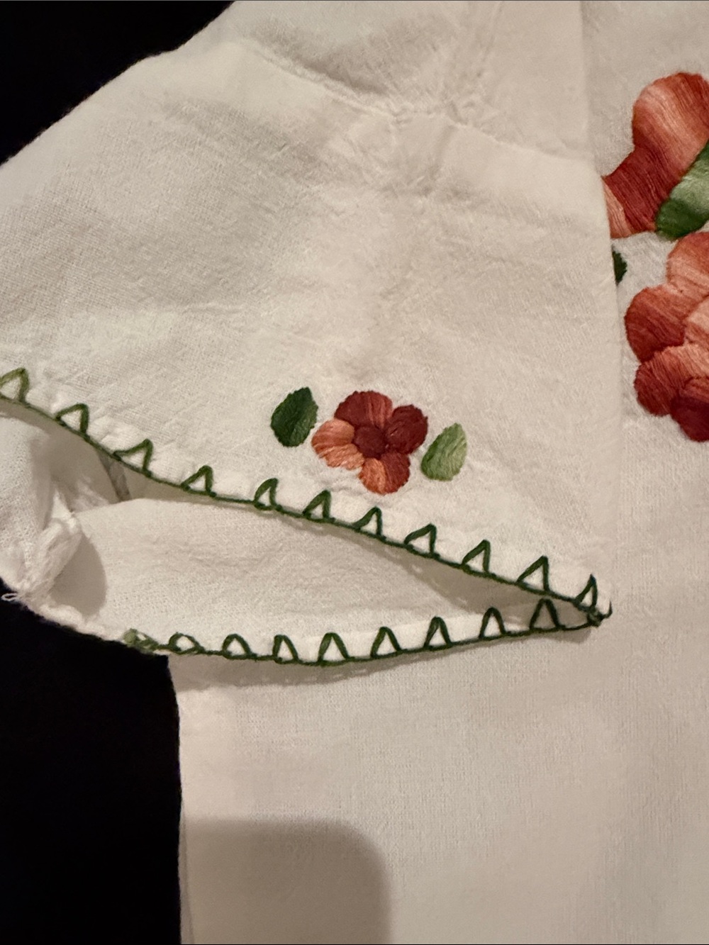 Beautiful hand made Embroidered linen Blouse with Orange Floral Yoke - Picture 3 of 7